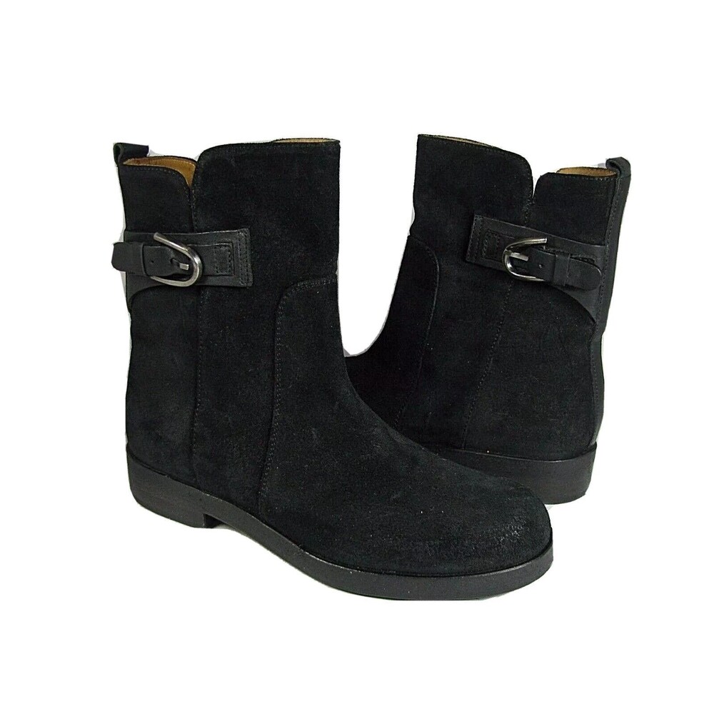 Alberto Fermani women ankle Boots Black suede motorcycle buckle zipper 5.5 6 36